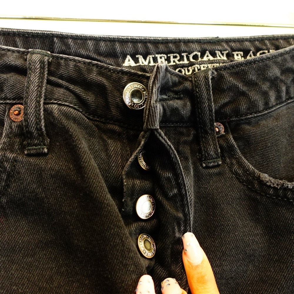 AMERICAN EAGLE OUTFITTERS Button Fly Mini Skirt XS Black Raw Hem Edgy Punk Rock - Picture 2 of 8